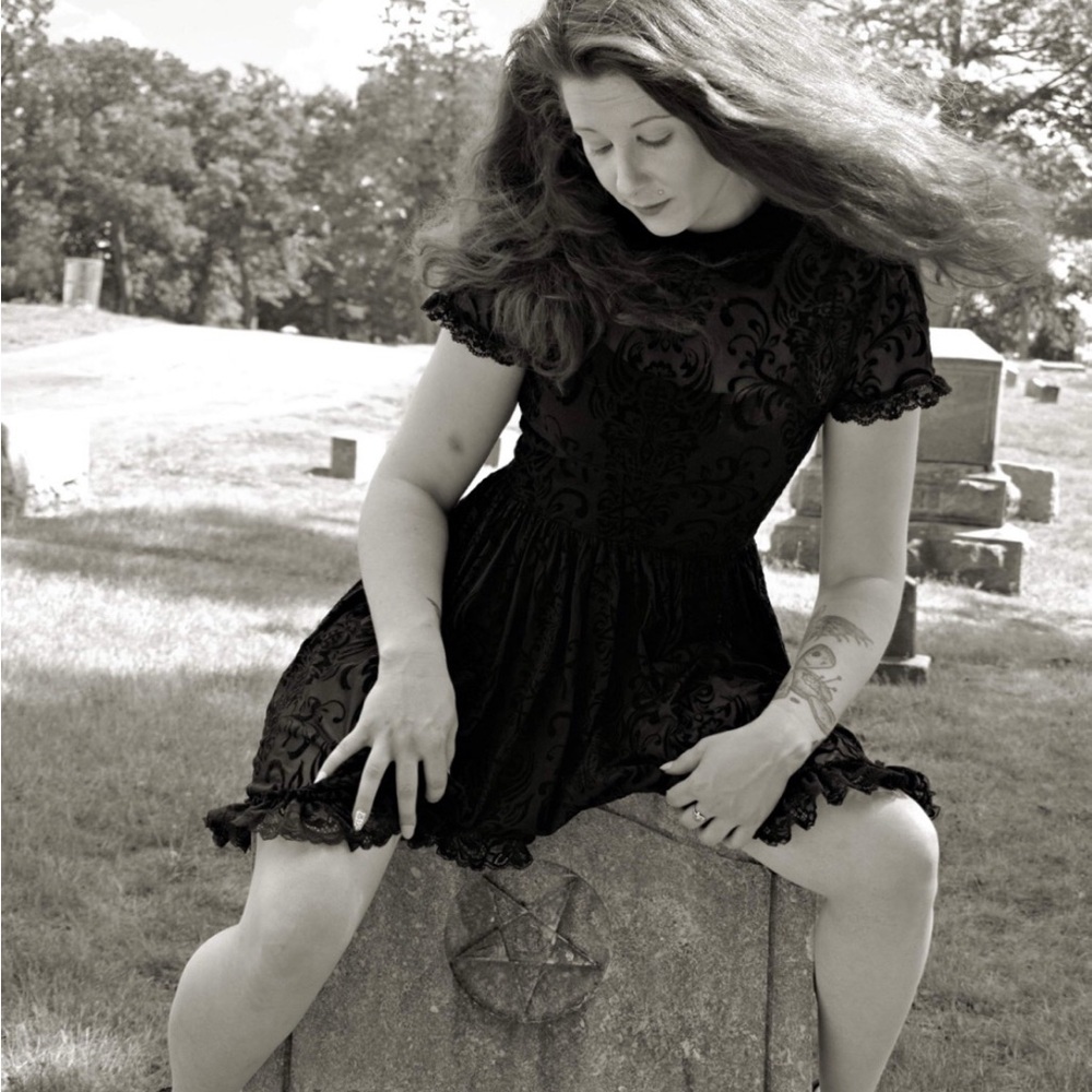 Killstar black collar mesh skater pentagram dress S : beast pentagram print